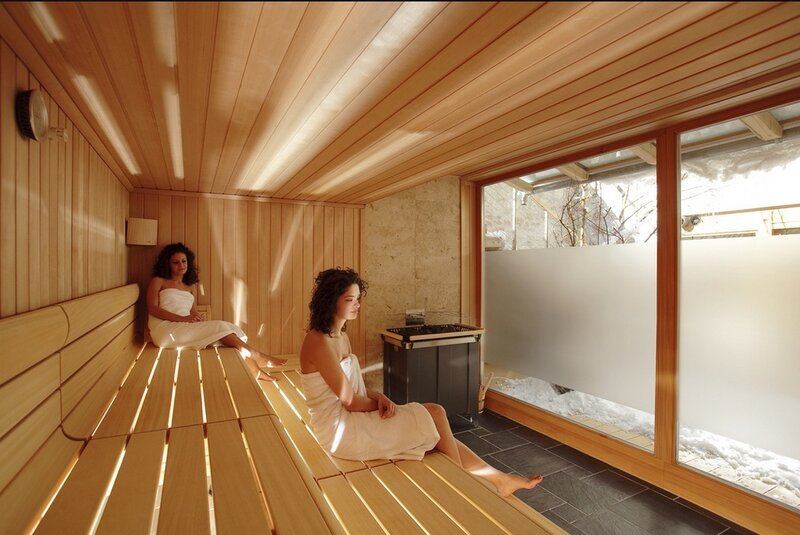 Women in a wooden sauna