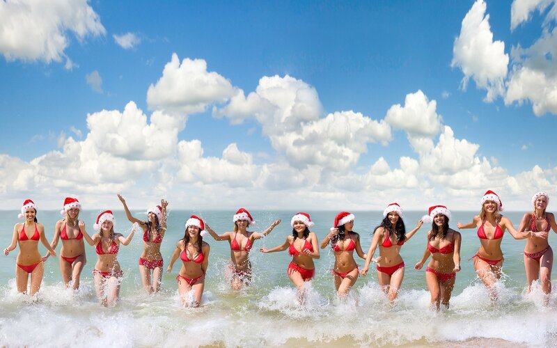 Women in Bikinis at Beach — Blue