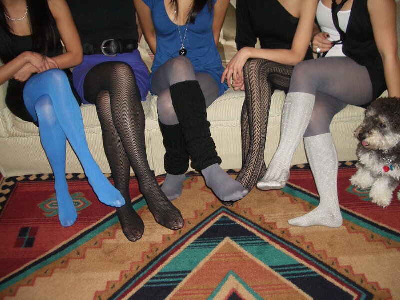 women in colorful tights