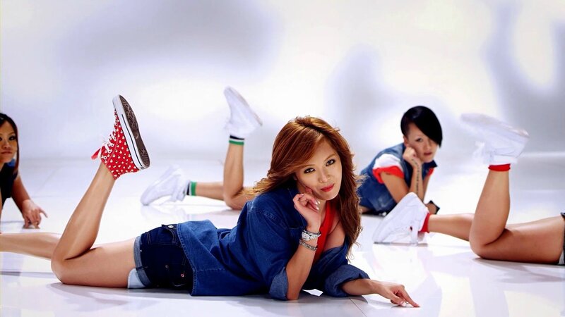 women in denim posing on floor