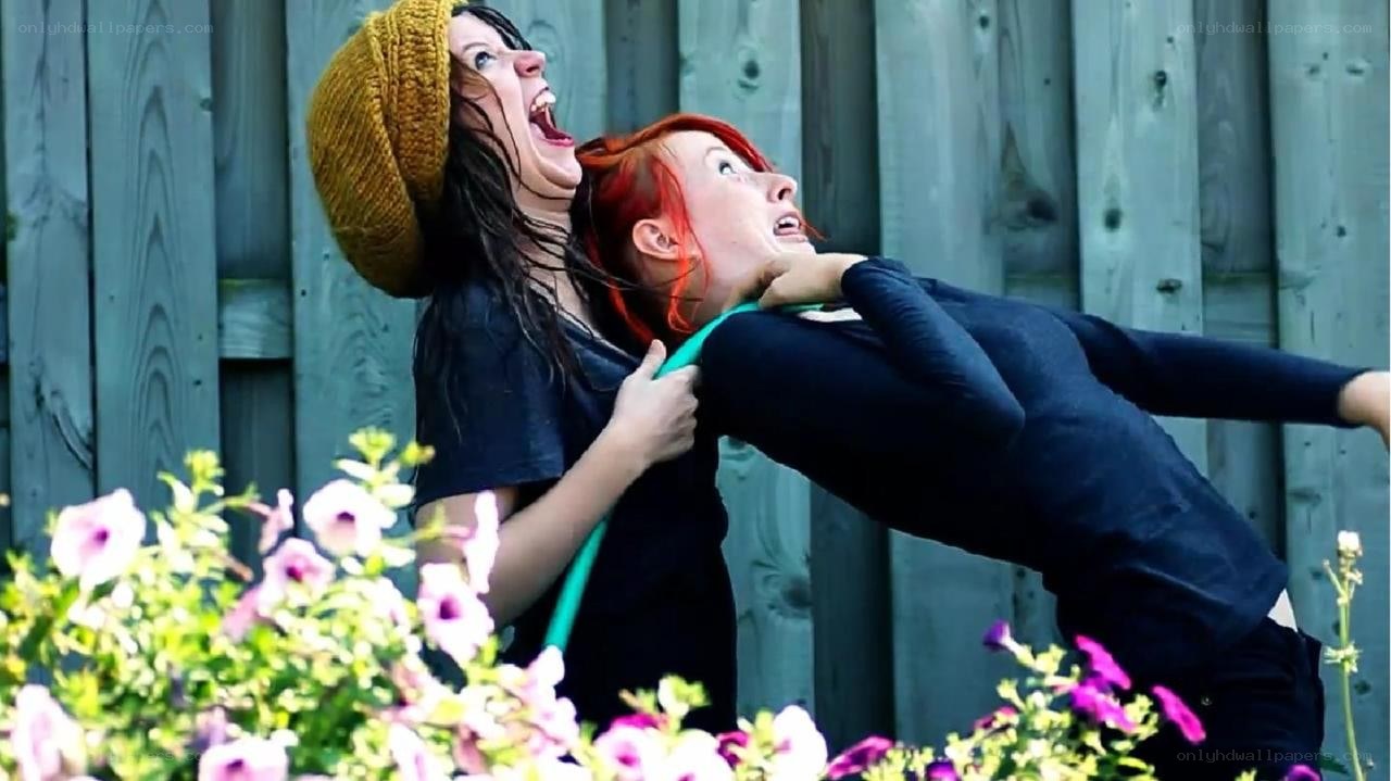 Women in dramatic outdoor scene