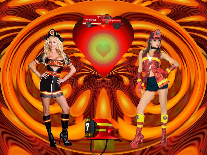 Women in Firefighter Costumes — Orange