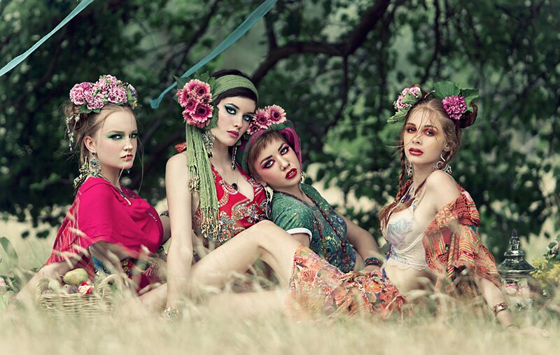 Women in floral headwear