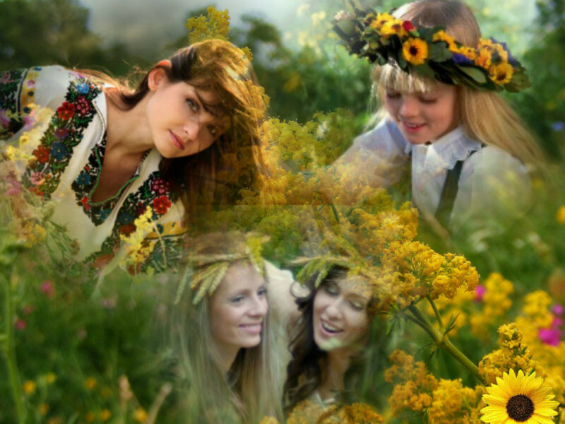 Women in Floral Wreaths