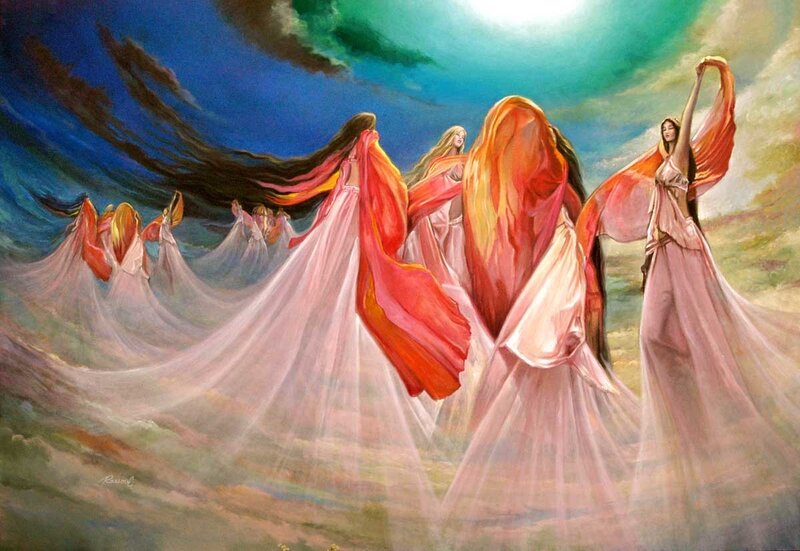 Women in Flowing Dresses