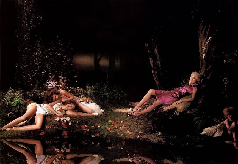 Women in forest at night