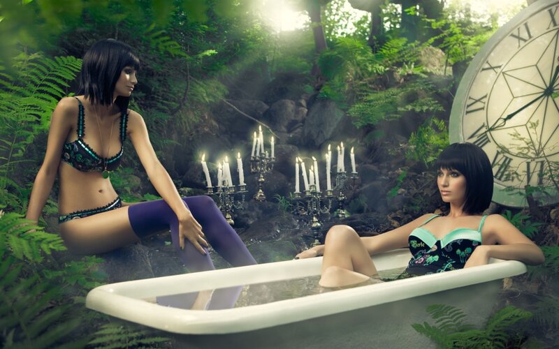 Women in forest bathtub