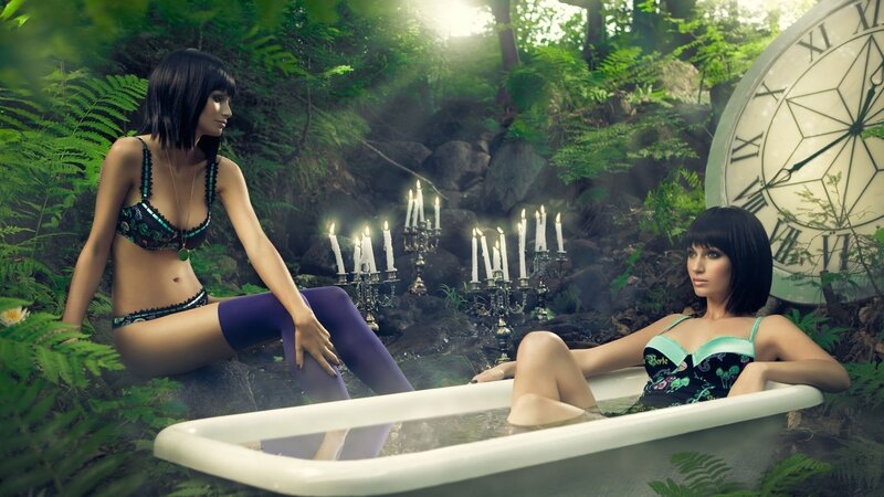 Women in forest bathtub