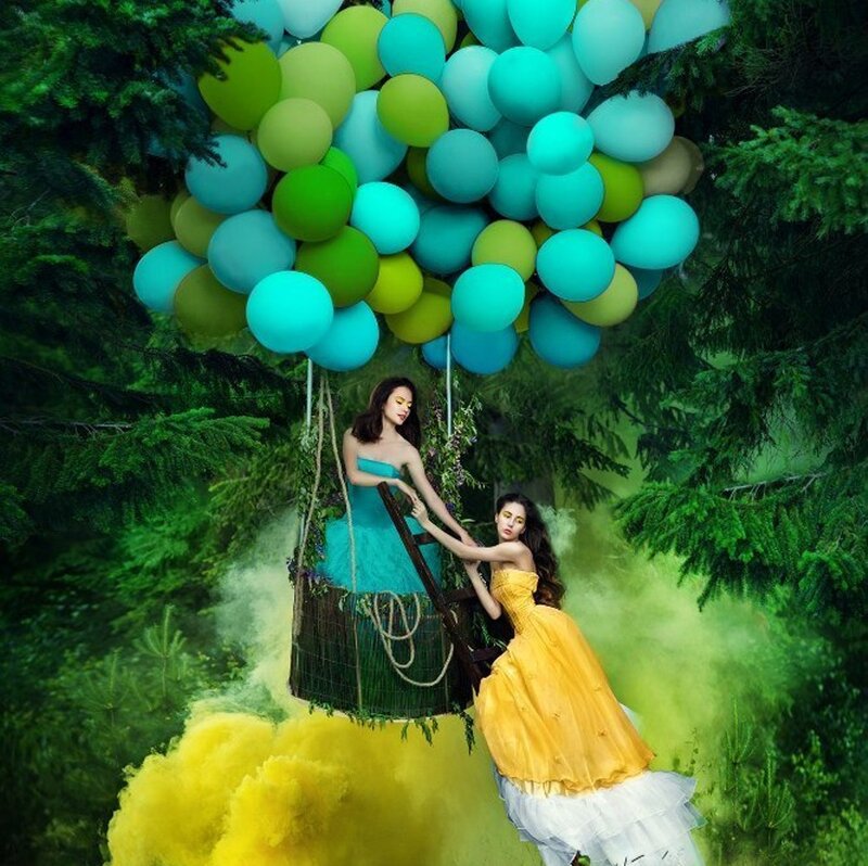Women in Forest with Balloons