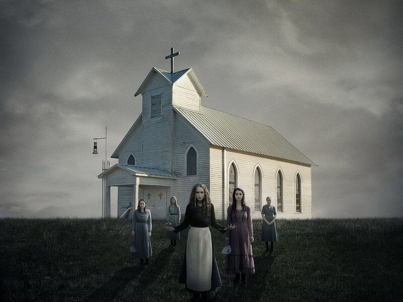 Women in front of a church