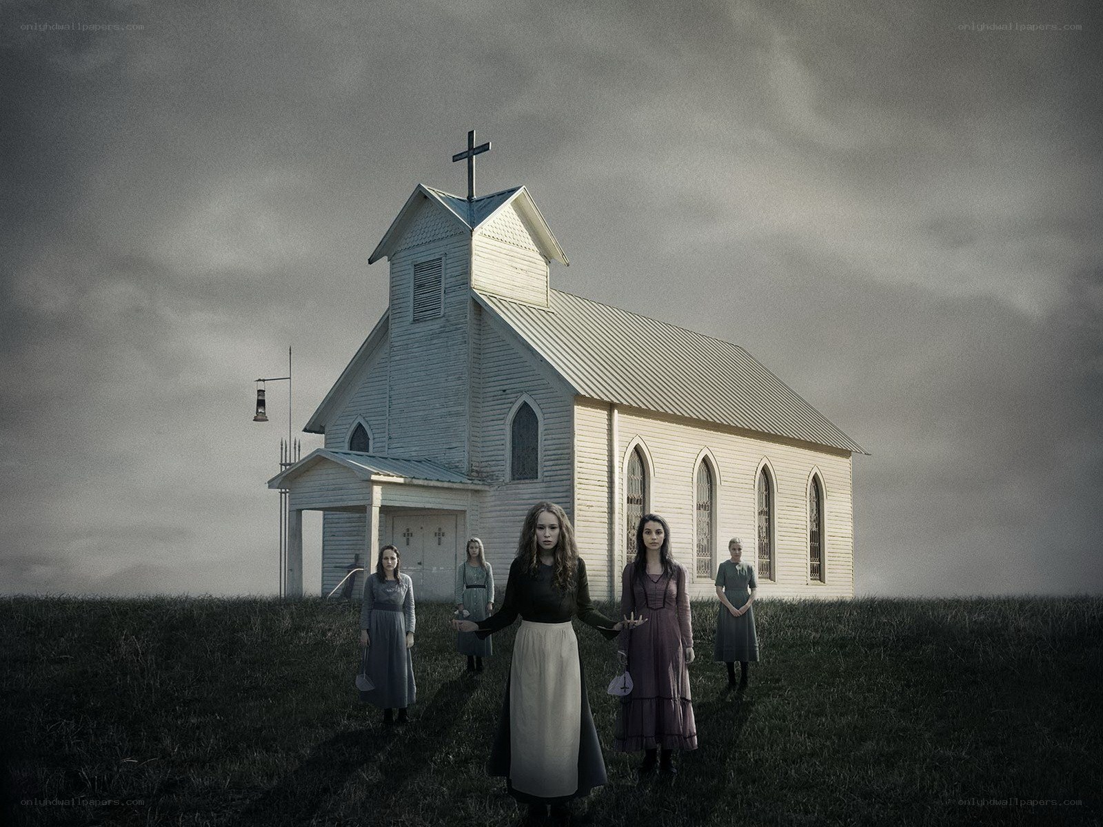 Women in front of a church