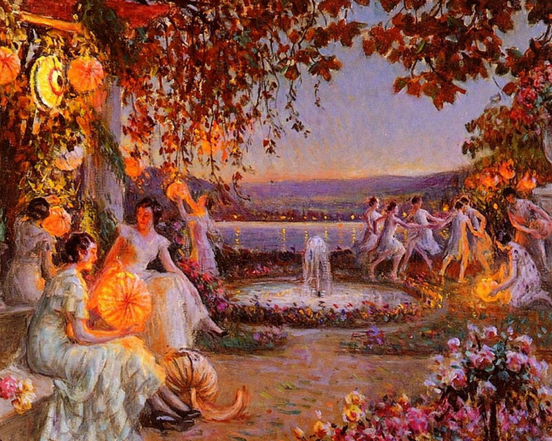 Women in Garden at Dusk — Orange