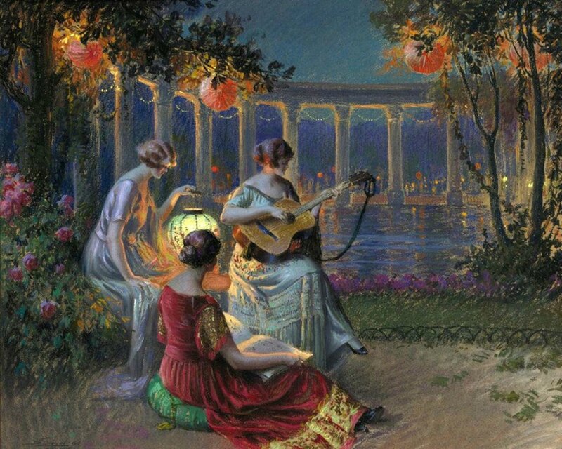Women in Garden at Night — Blue