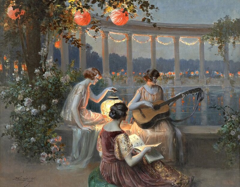 Women in Garden at Night