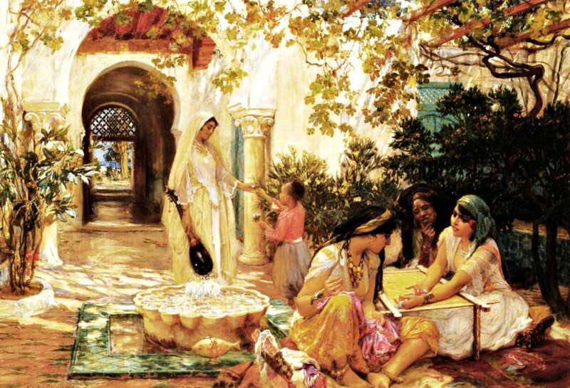 Women in Garden Courtyard
