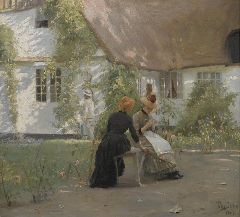 Women in Garden — Green, Serene, Afternoon, Painting, Woman