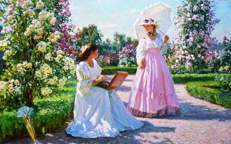 Women in Garden — Pink