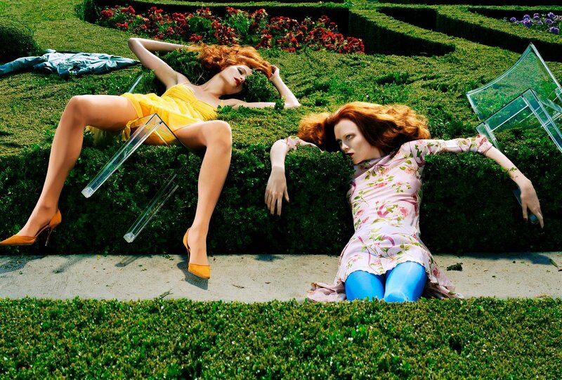 Women in garden with clear chairs