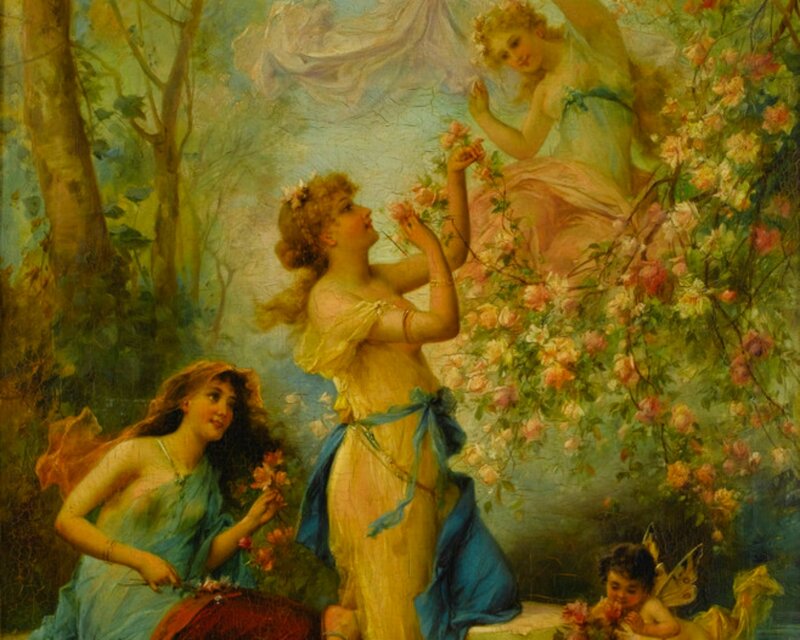 Women in Garden with Fairies