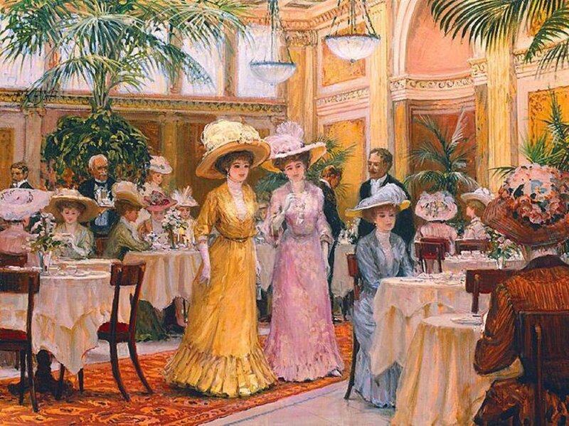 Women in Hats at Cafe
