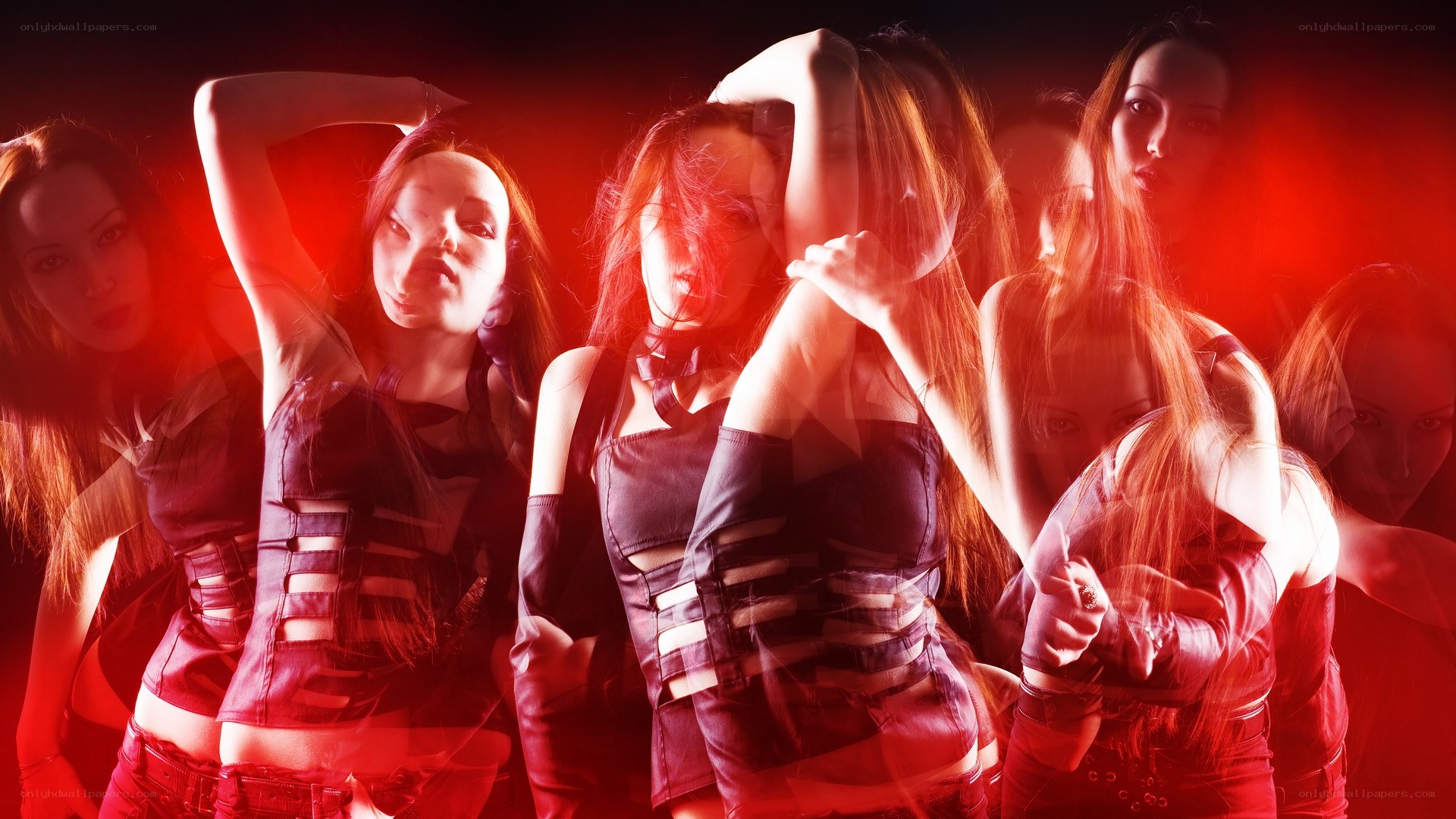 women in red light performance