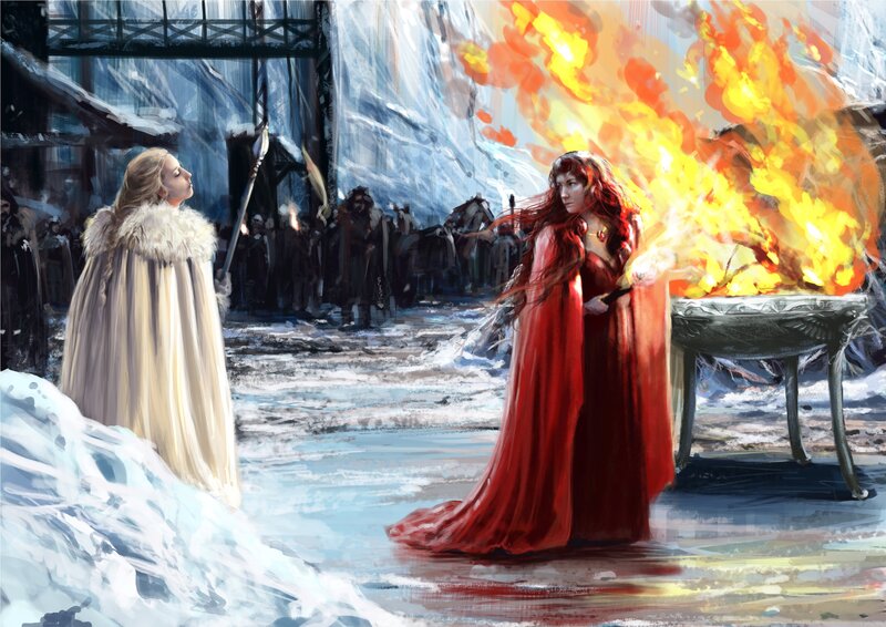 Women in Snowy Courtyard