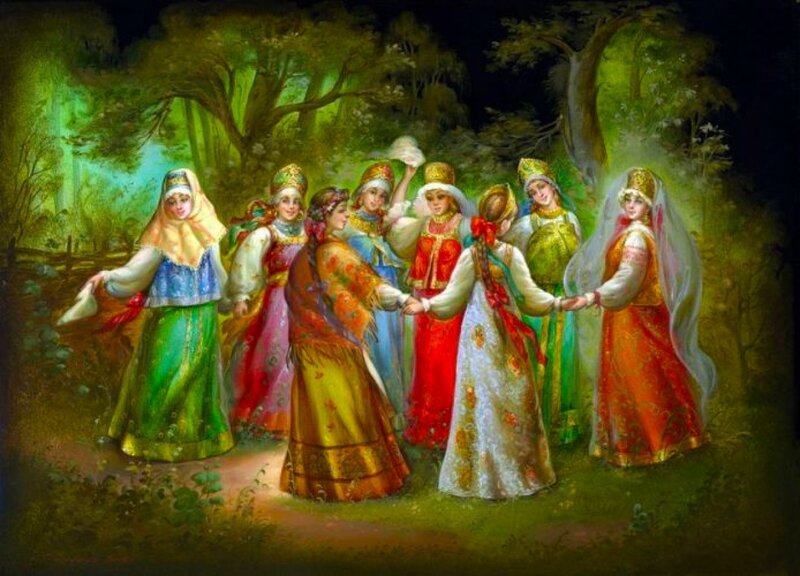 Women in Traditional Dresses — Green