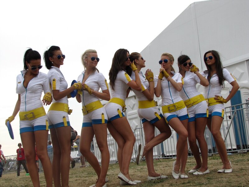 Women in white and yellow uniforms