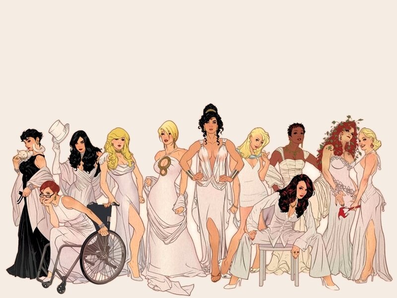 Women in white gowns