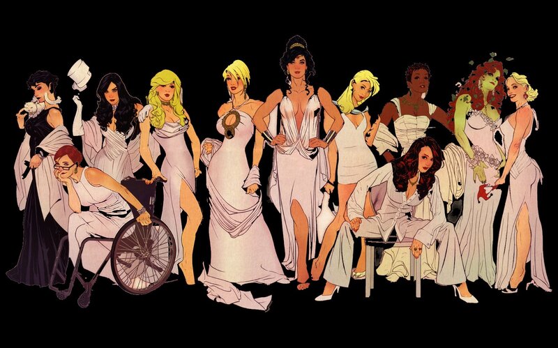 Women in white gowns