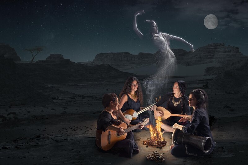 Women Musicians in Desert — Black