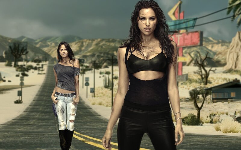 women on a desert road