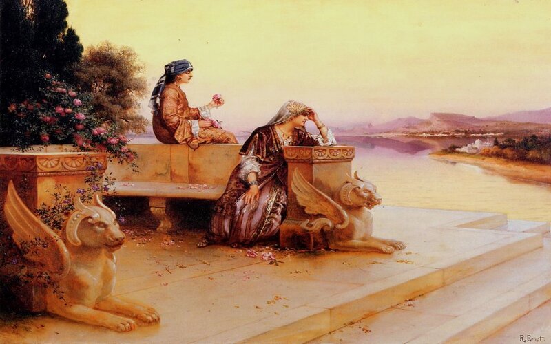 Women on a terrace by the water