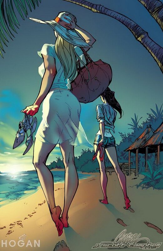 Women on a tropical beach