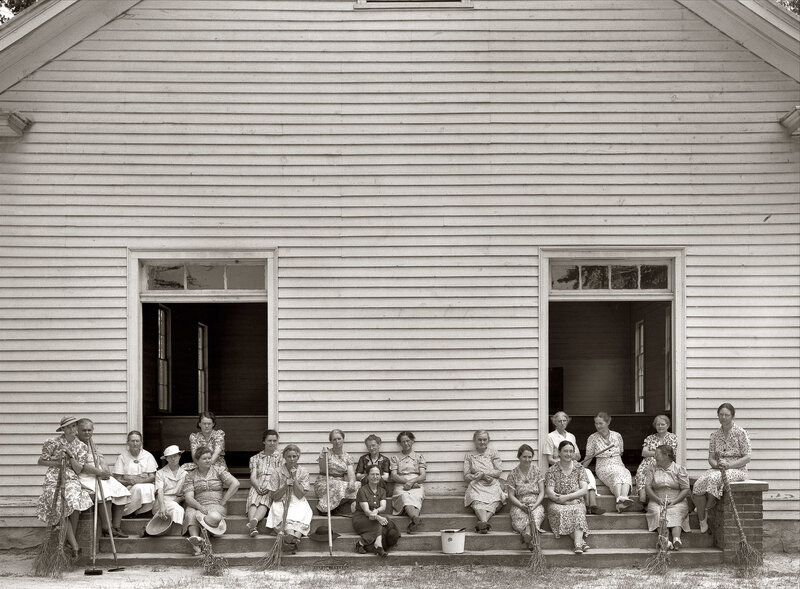 Women on church steps