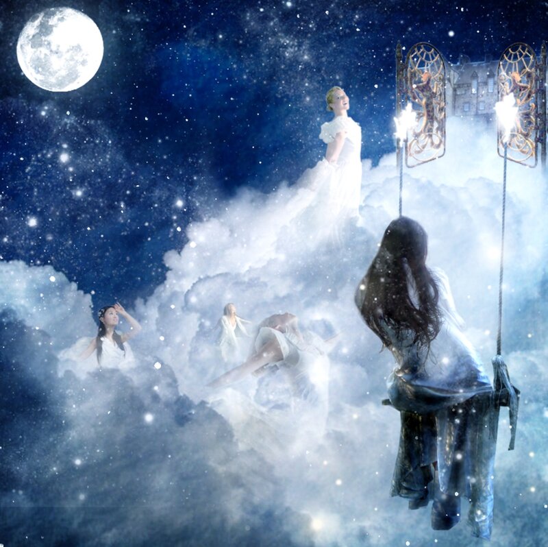 Women on Swings in Clouds