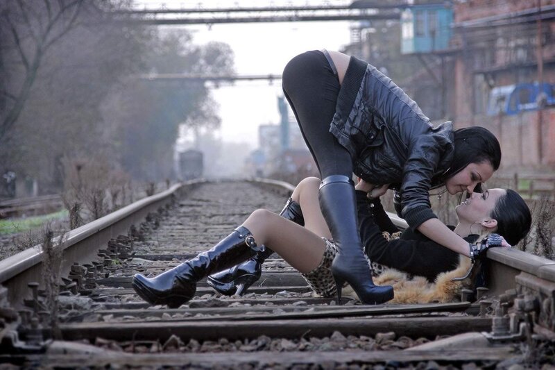 Women on train tracks