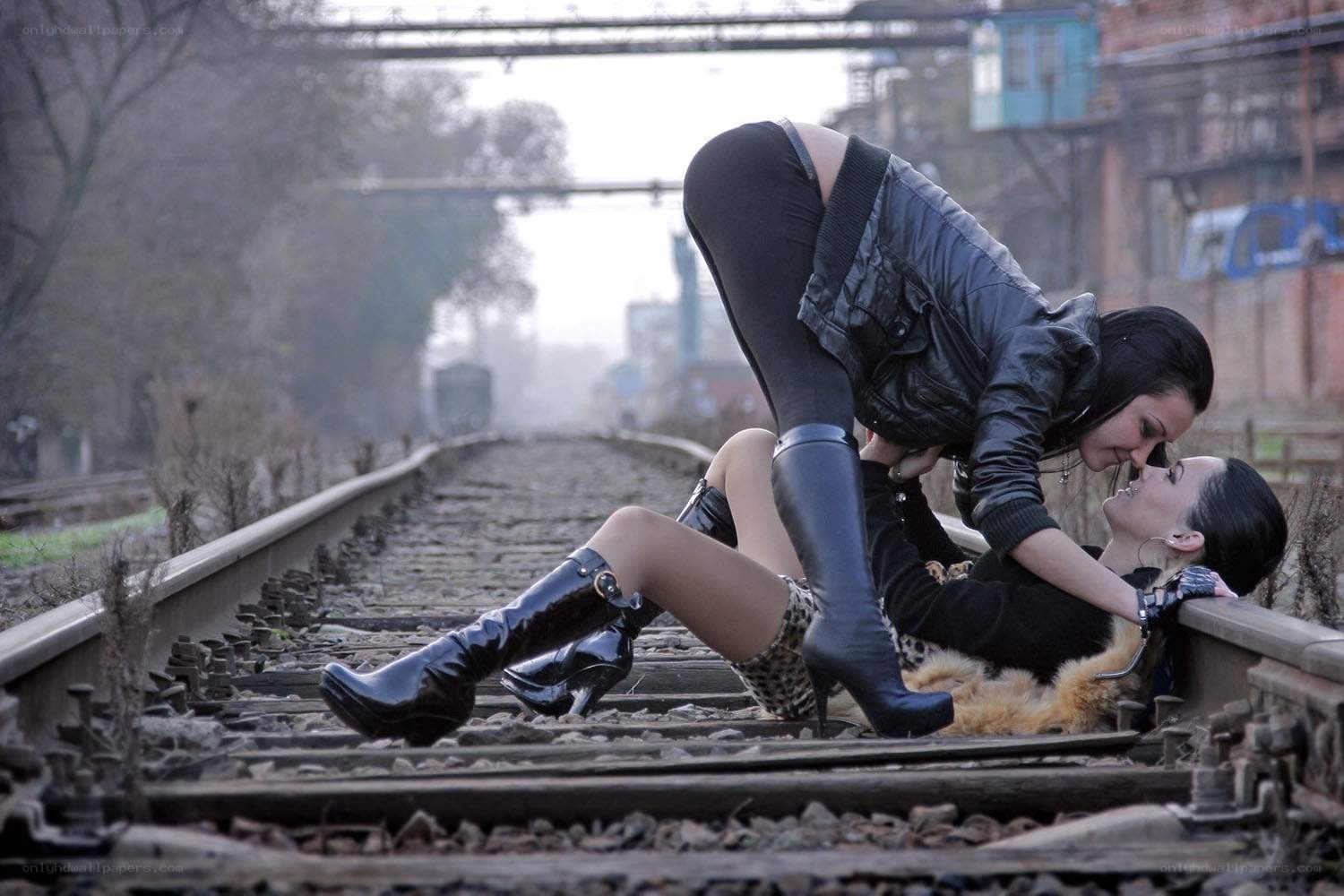 Women on train tracks