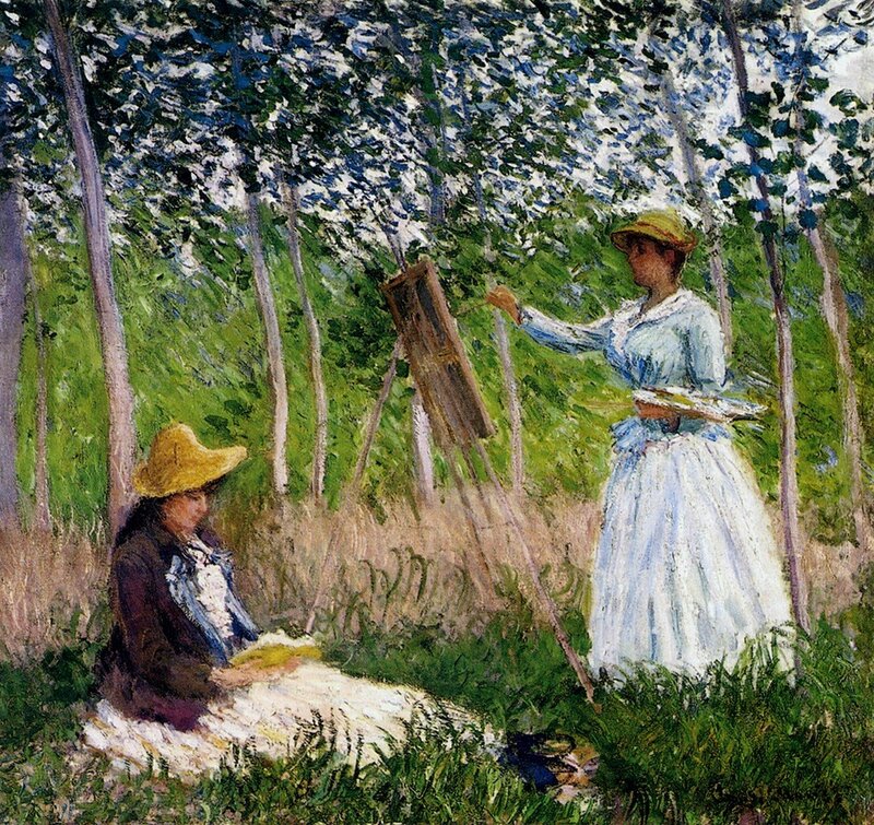 Women painting in a forest