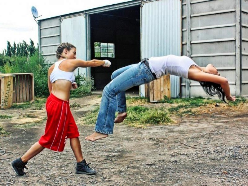 Women practicing martial arts