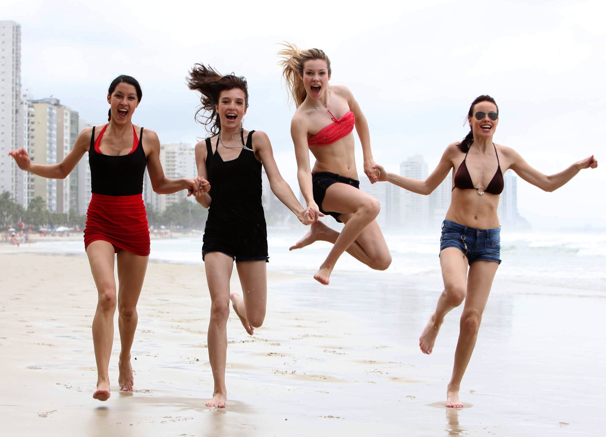 women running on beach