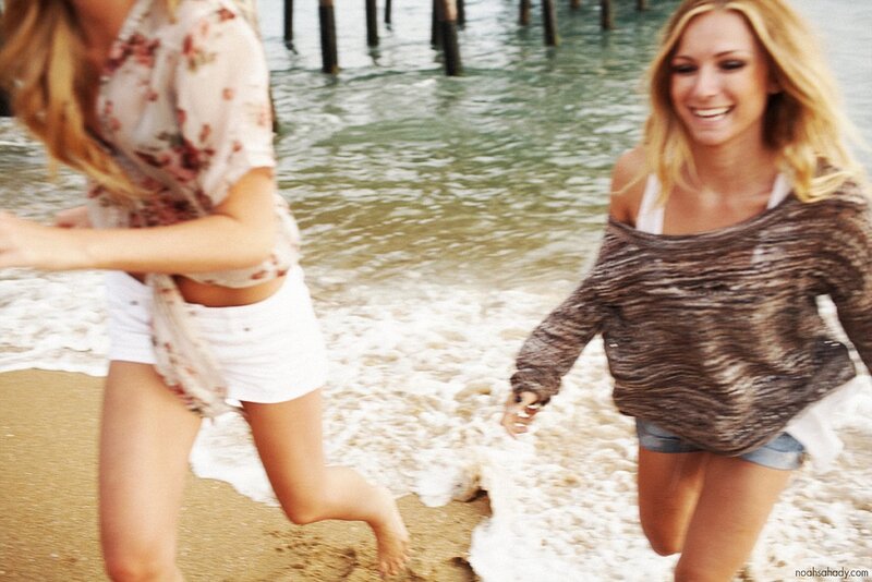 Women running on the beach