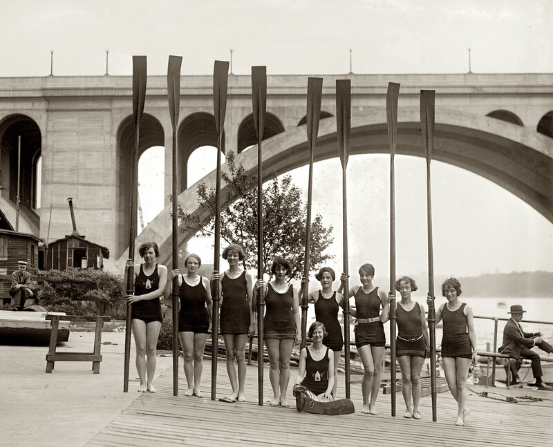 Women's rowing team with oars