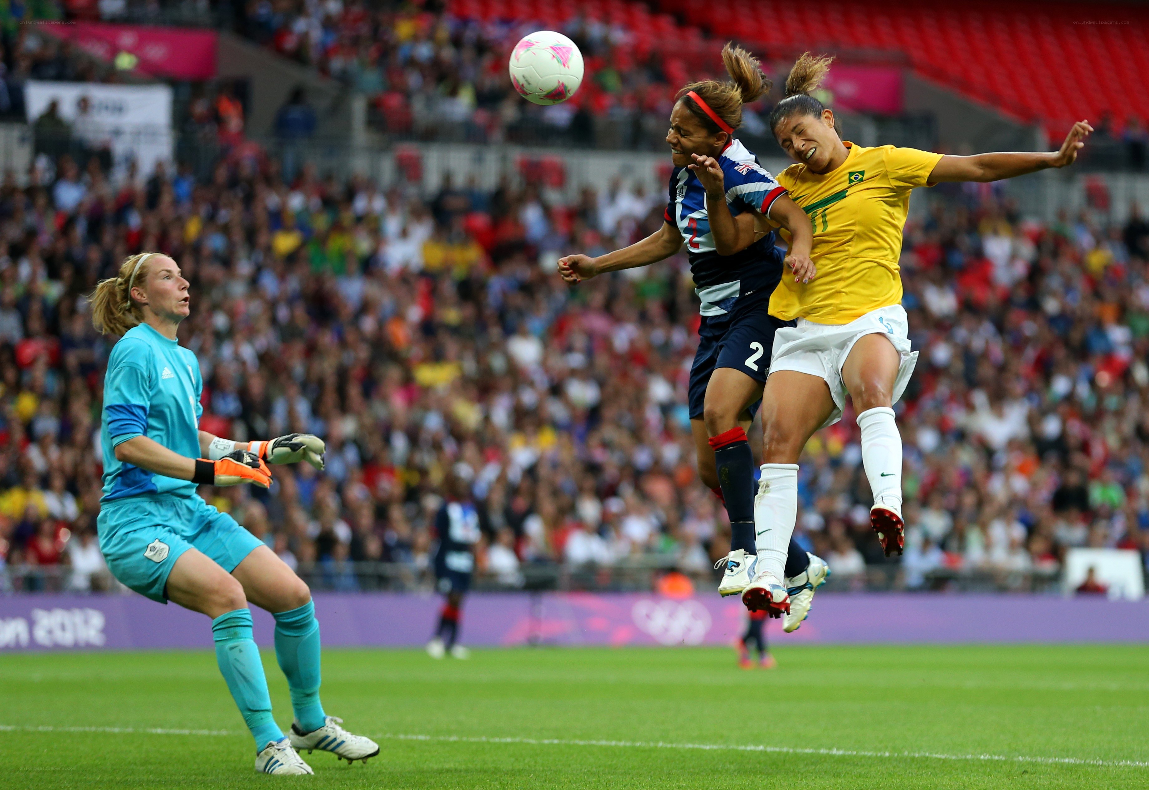Women's soccer match action