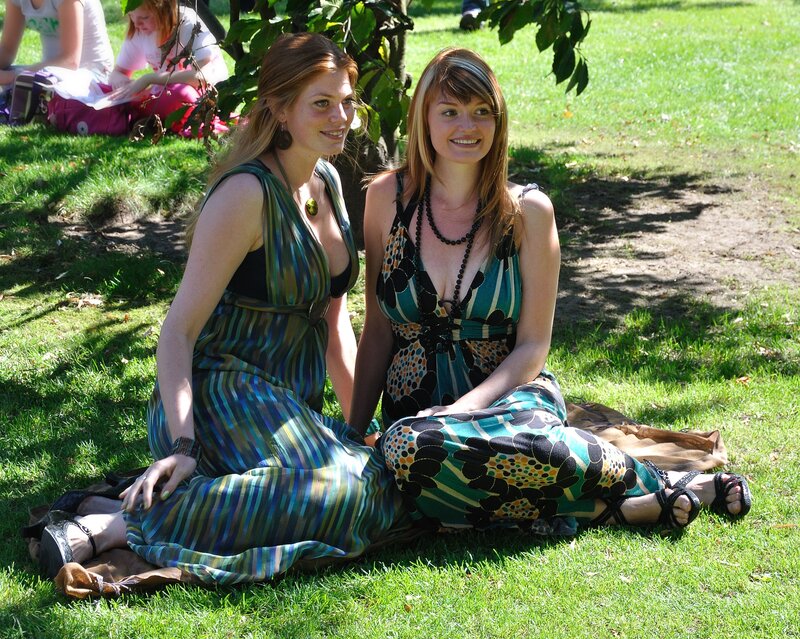 Women sitting on grass in park