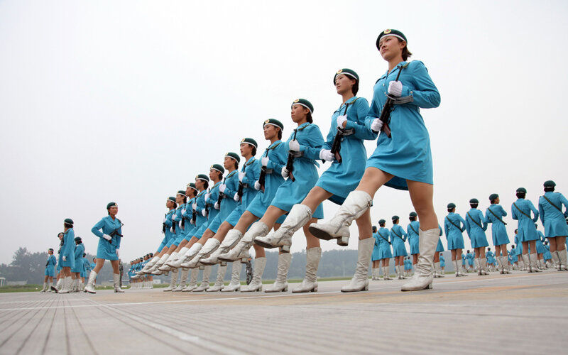 Women soldiers marching in formation