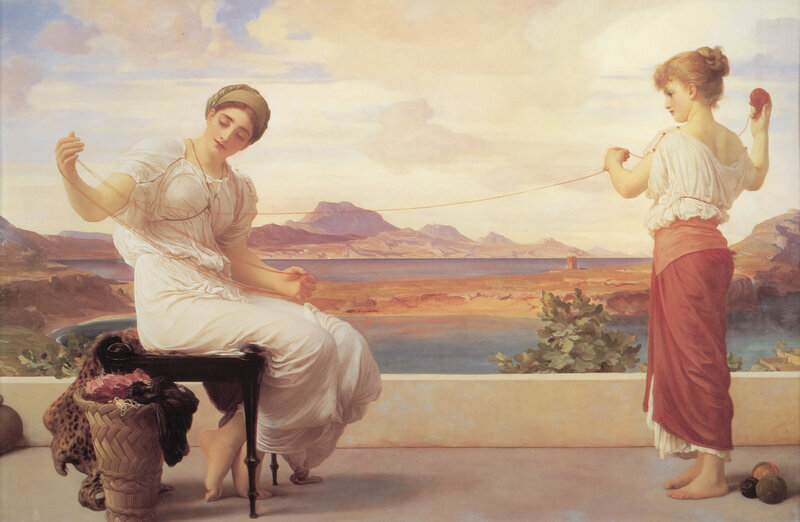 Women Spinning Yarn on a Terrace