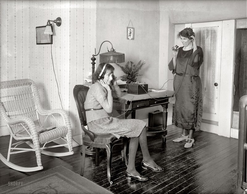 Women using early headphones at home