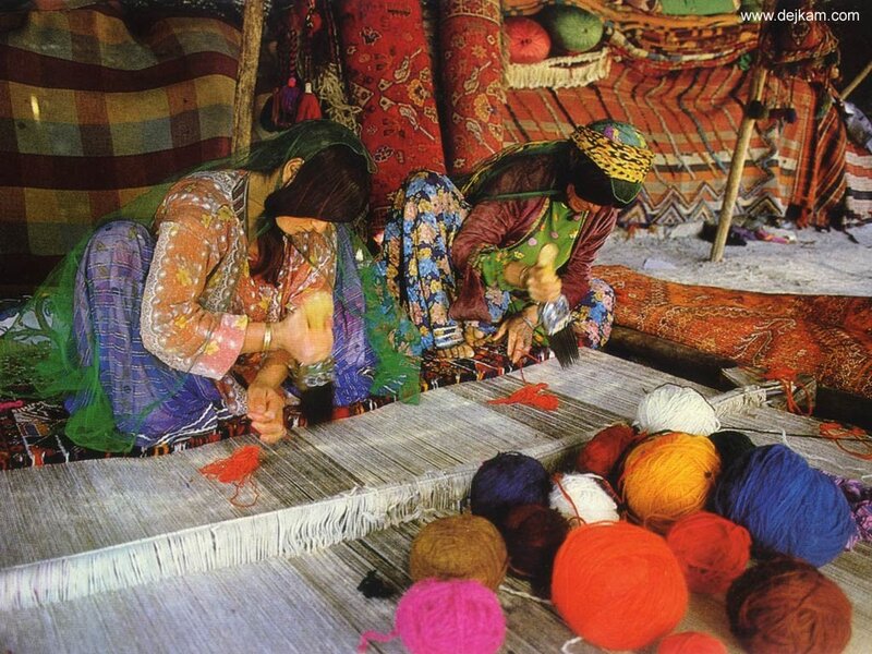 Women weaving carpets