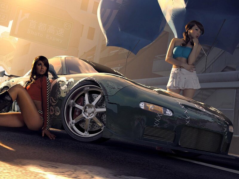Women with a sports car